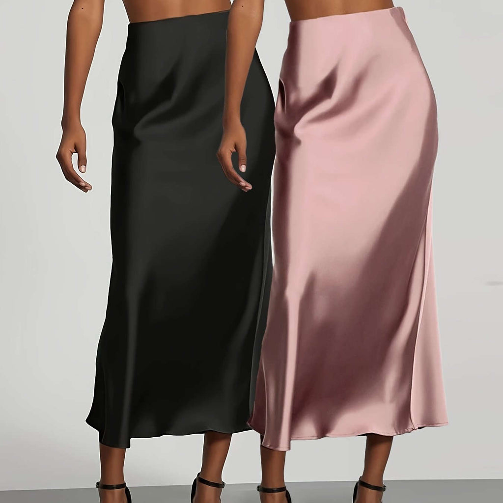 Elegant High-Waisted Satin Skirt for Women - Perfect for All Seasons   OAXG 