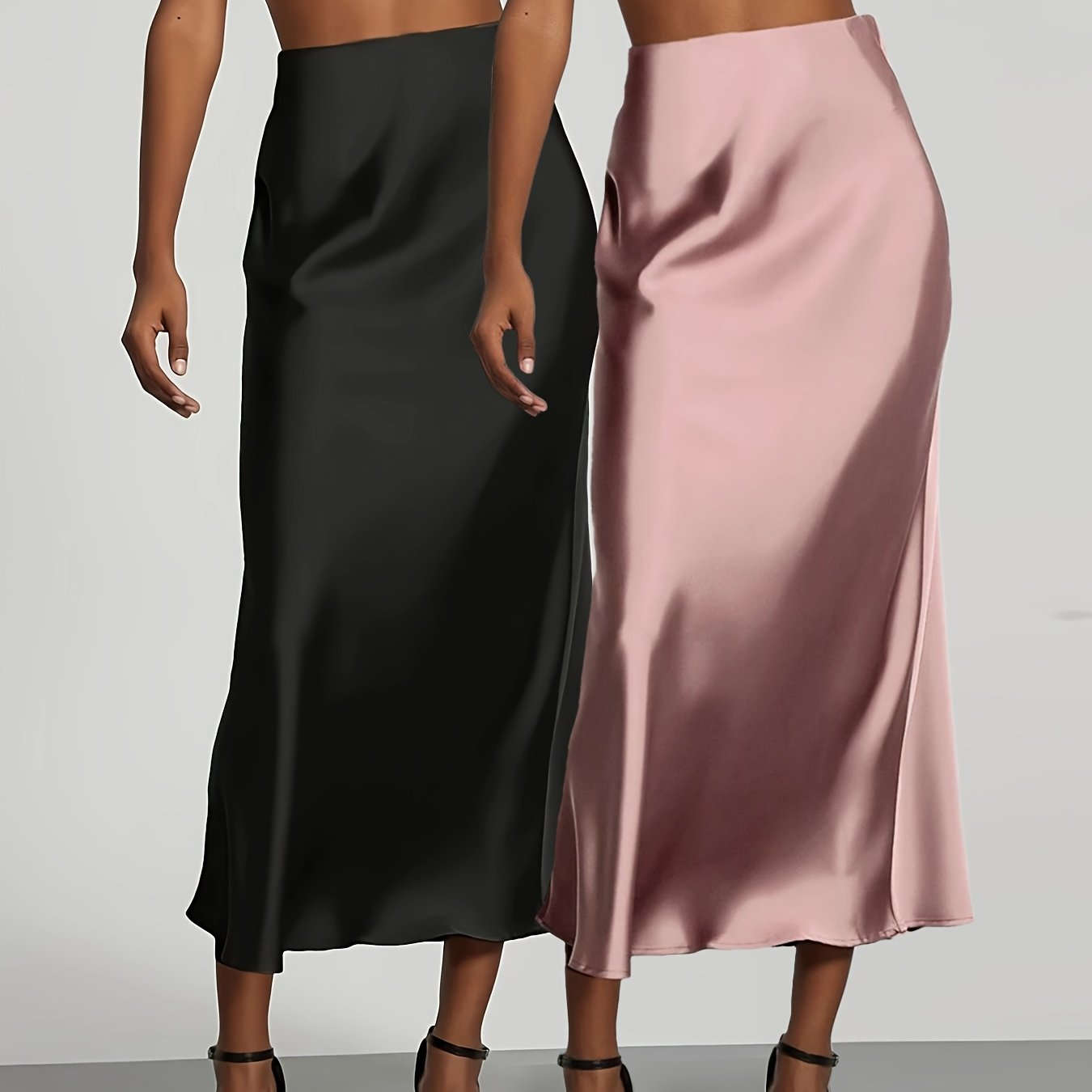 Elegant High-Waisted Satin Skirt for Women - Perfect for All Seasons   OAXG 