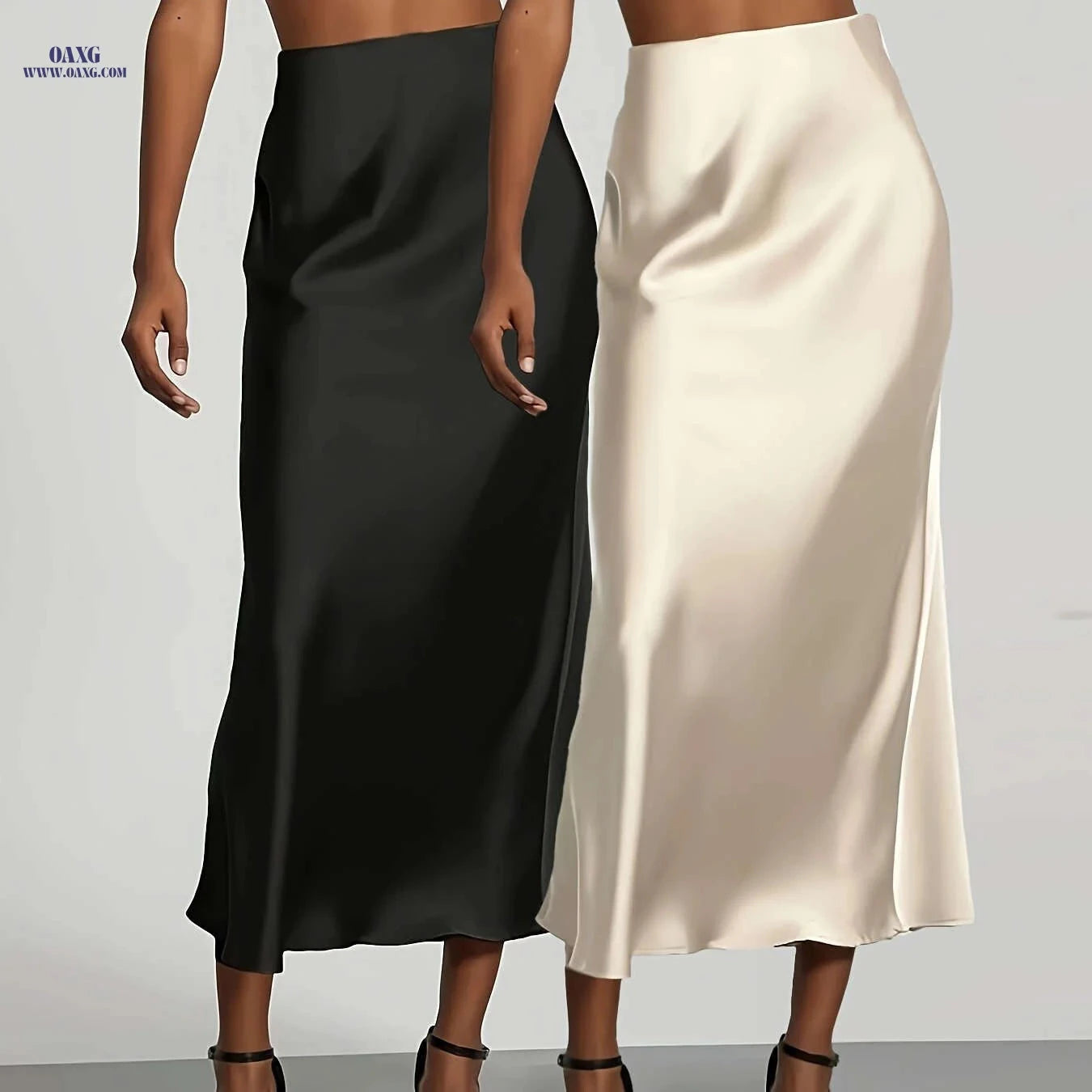 Elegant High-Waisted Satin Skirt for Women - Perfect for All Seasons   OAXG 