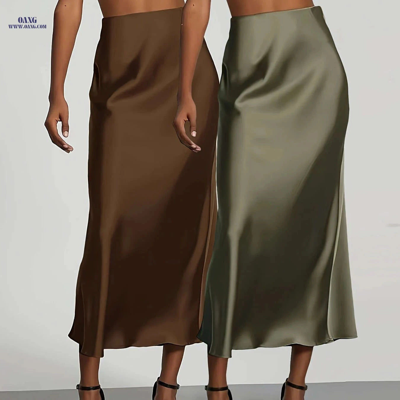 Elegant High-Waisted Satin Skirt for Women - Perfect for All Seasons   OAXG 