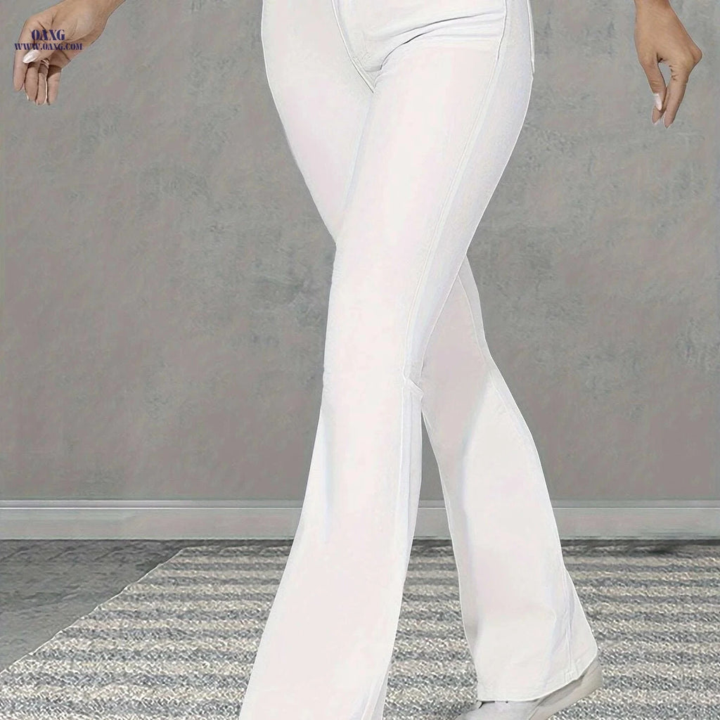 Elegant High-Waisted Stretch Jeans - Flare Leg, Classic Fit for Women   OAXG White / XS