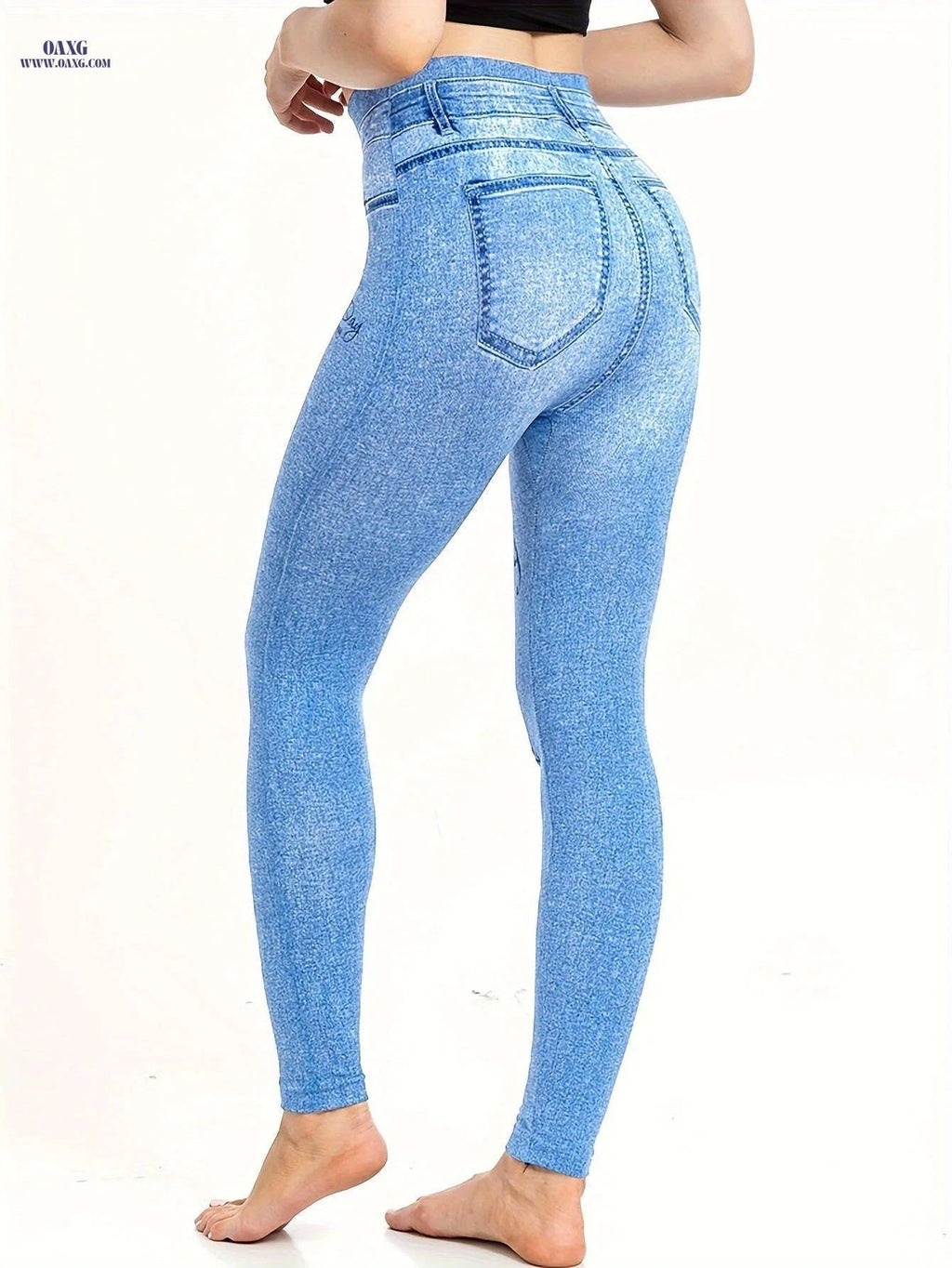 Elegant High-Waisted Stretchy Butterfly Leggings - Casual Style   OAXG Sky Blue / S