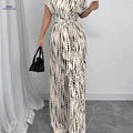 Elegant High-Waisted Summer Jumpsuit - Tie-Up Printed Wide-Leg Design   OAXG Apricot / S