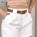 Elegant High-Waisted White Casual Shorts for Women - Pockets Included   OAXG 