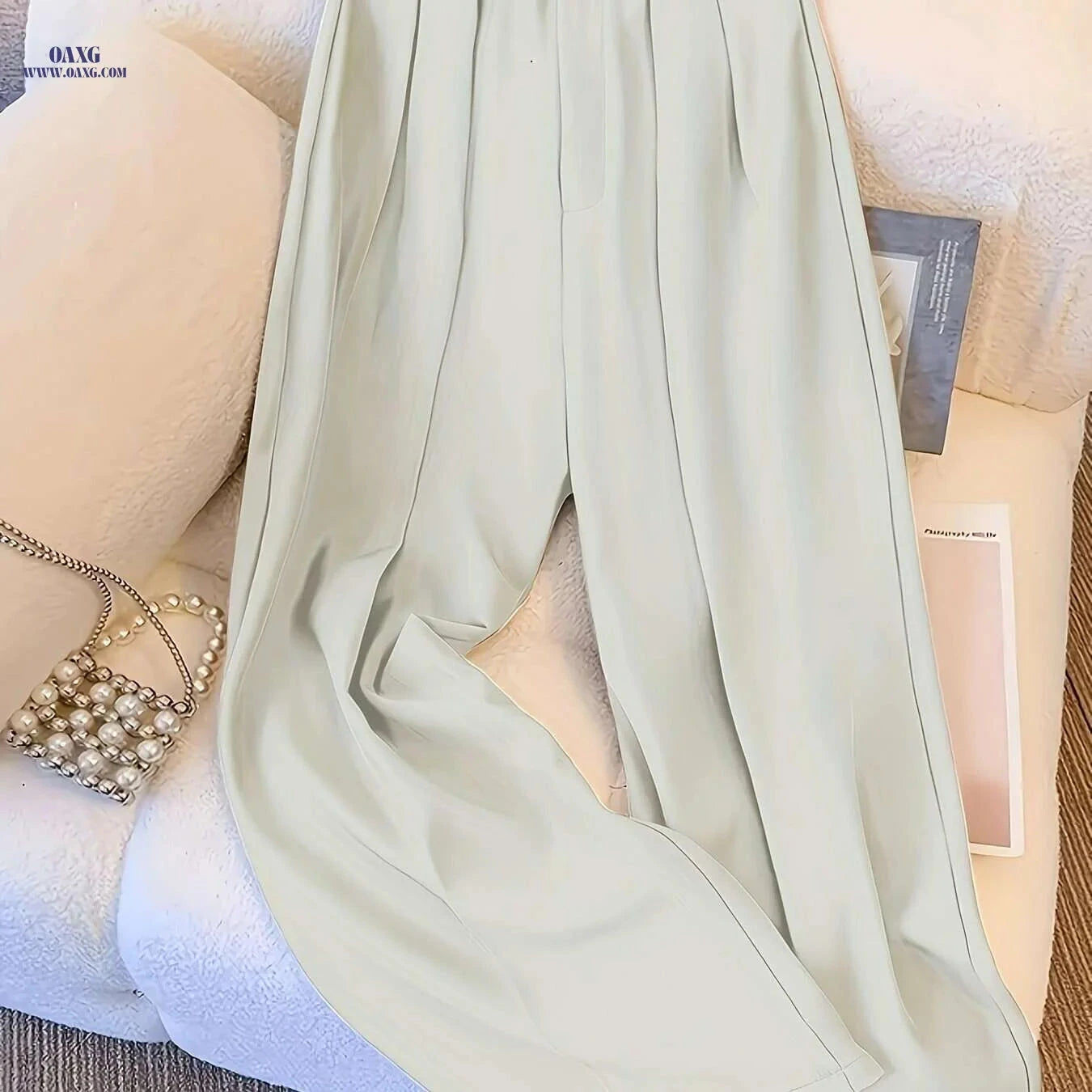 Elegant High-Waisted Wide-Leg Trousers - Wrinkle-Resistant Office Pants   OAXG 