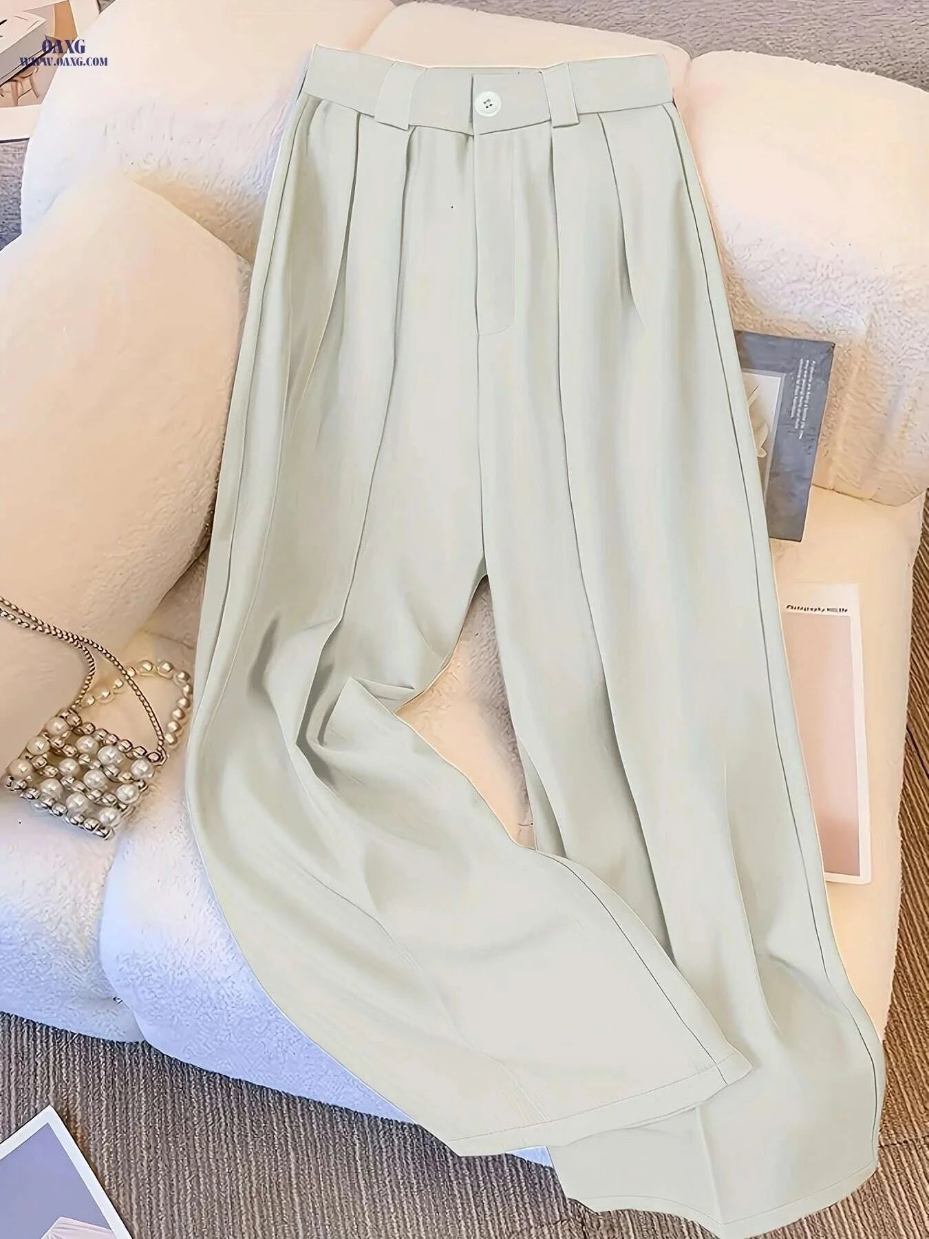 Elegant High-Waisted Wide-Leg Trousers - Wrinkle-Resistant Office Pants   OAXG 