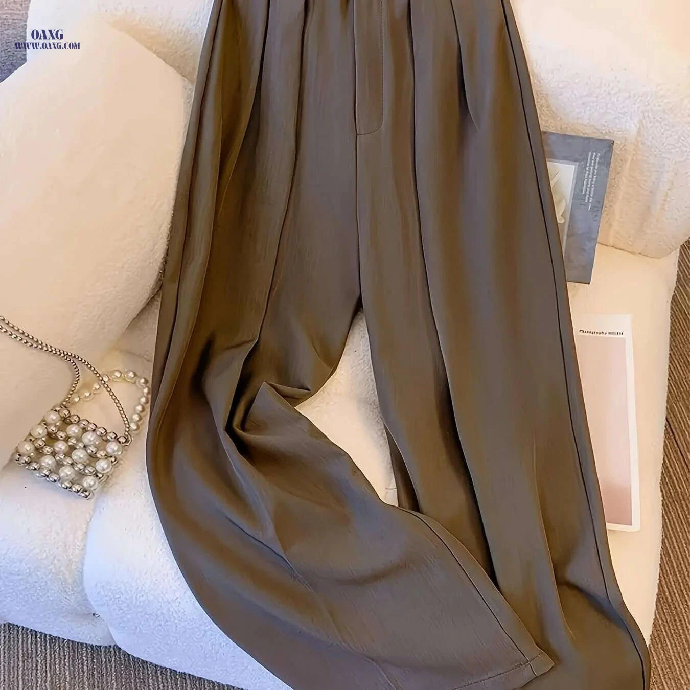Elegant High-Waisted Wide-Leg Trousers - Wrinkle-Resistant Office Pants   OAXG 
