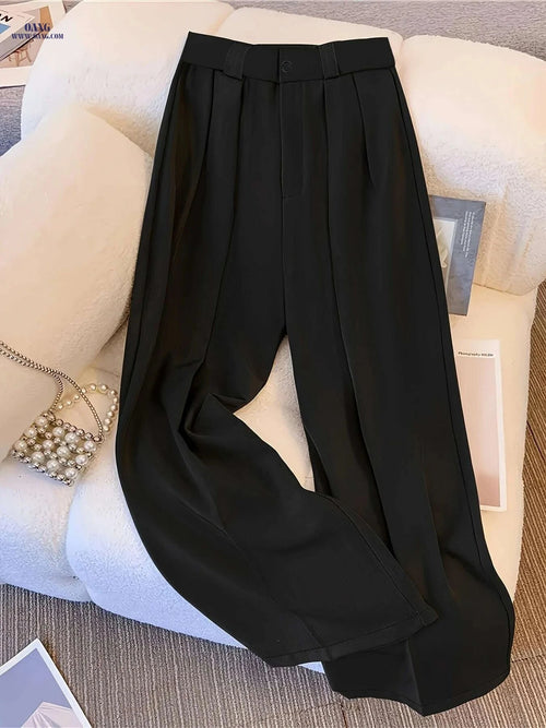 Elegant High-Waisted Wide-Leg Trousers - Wrinkle-Resistant Office Pants   OAXG Brown / S