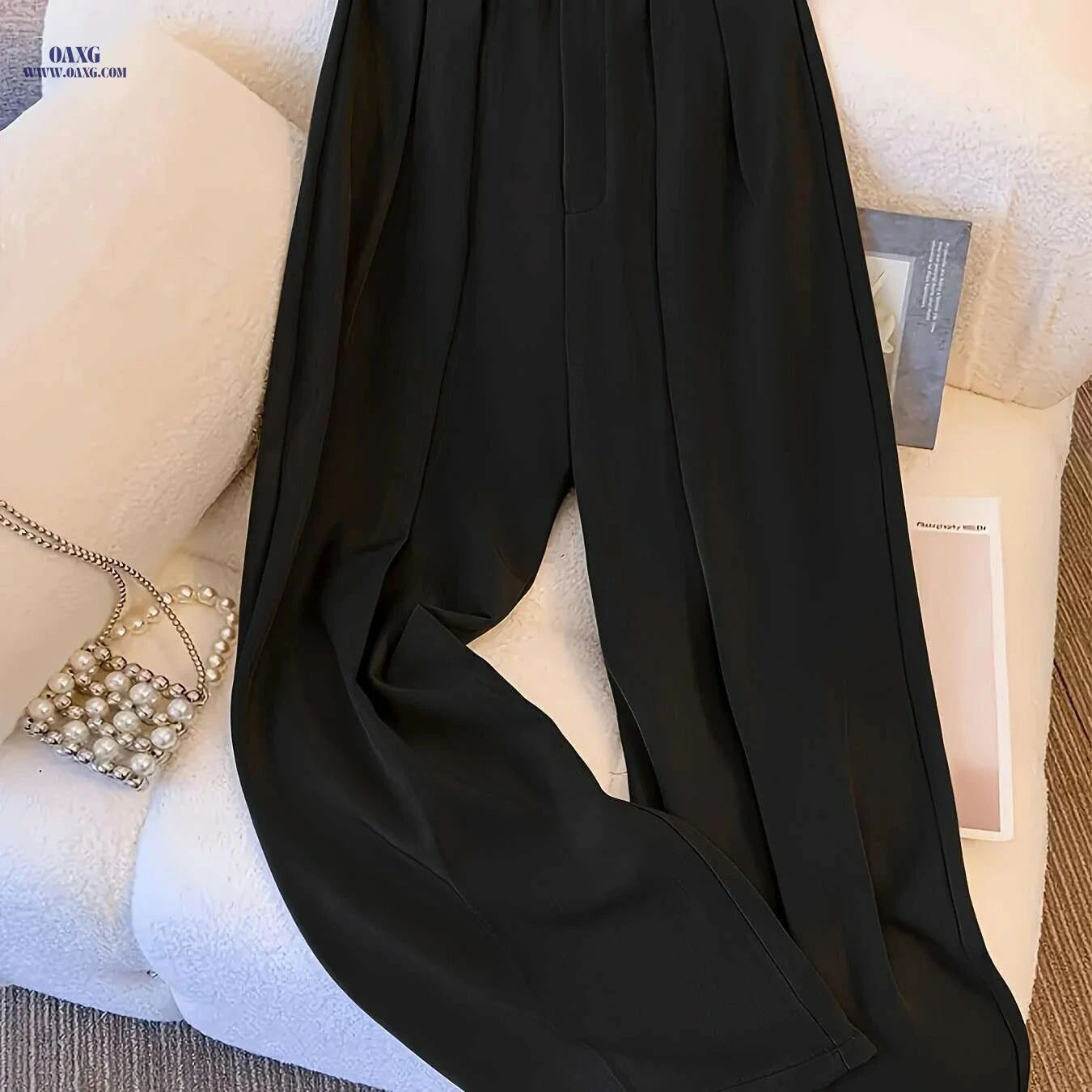 Elegant High-Waisted Wide-Leg Trousers - Wrinkle-Resistant Office Pants   OAXG 