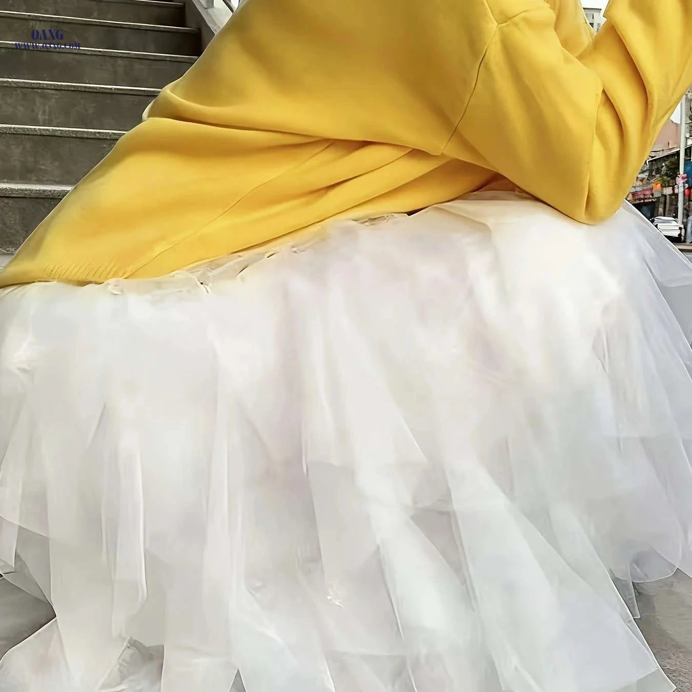 Elegant Irregular High-Waisted A-Line Tulle Skirt - Layered Design   OAXG 