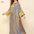 Elegant Kaftan Dress - Long Sleeve, Lace Trim Women’s Maxi   OAXG Gray + Golden / S