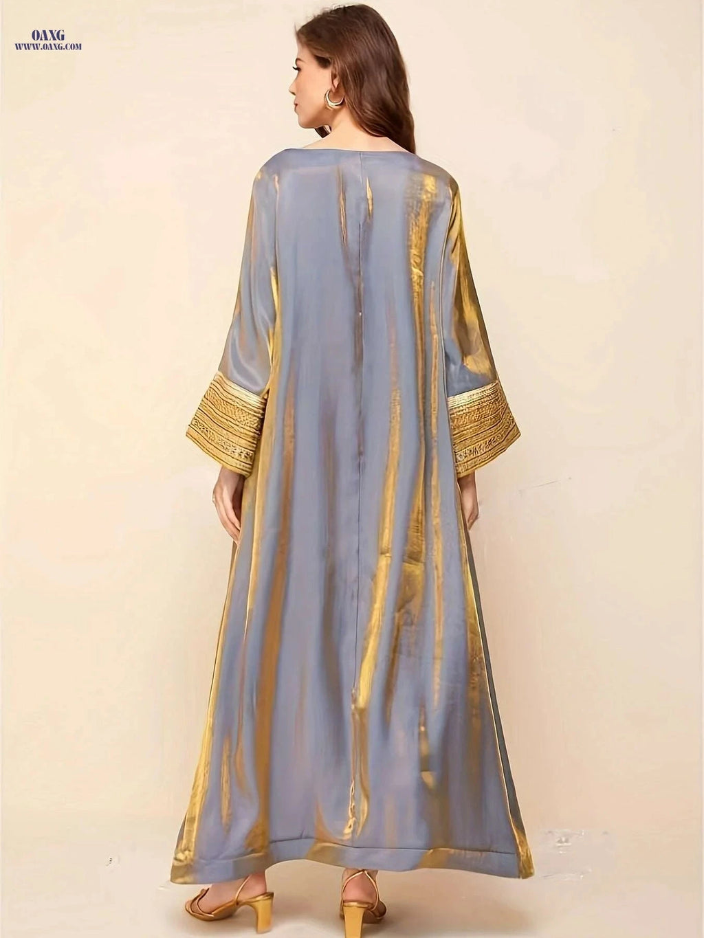 Elegant Kaftan Dress - Long Sleeve, Lace Trim Women’s Maxi   OAXG 