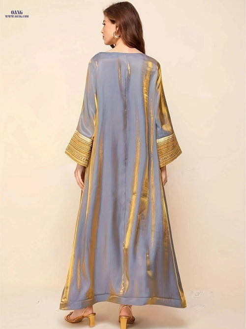 Elegant Kaftan Dress - Long Sleeve, Lace Trim Women’s Maxi   OAXG 