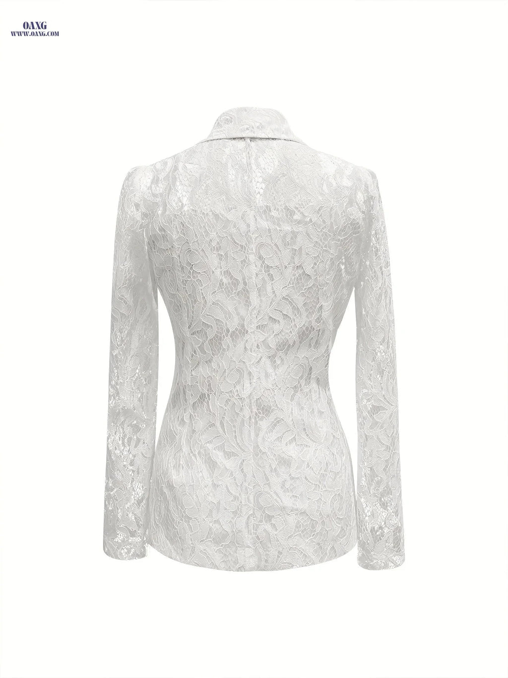 Elegant Lace Blazer - Tailored Single-Breasted, Long Sleeve Style   OAXG 