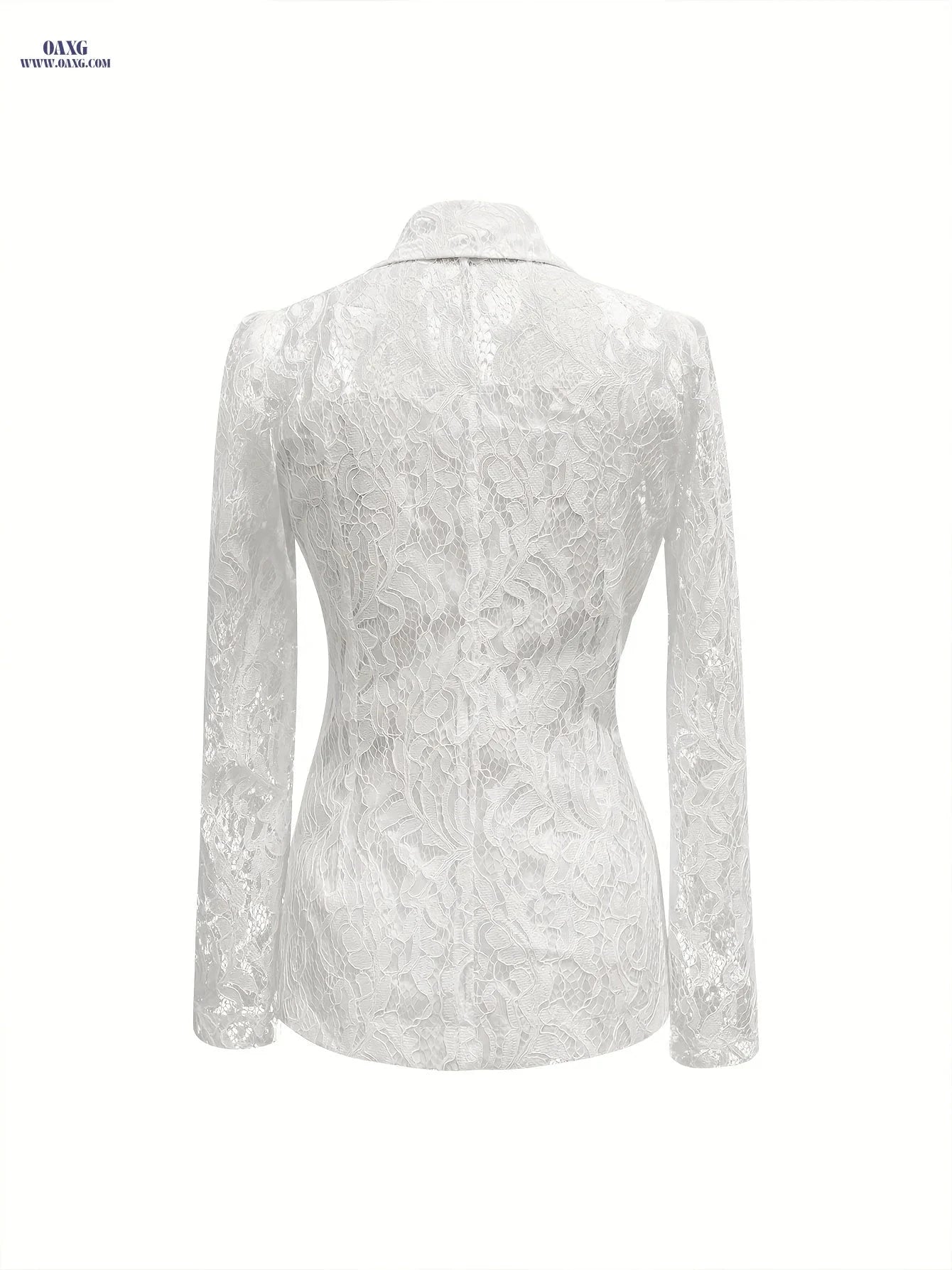 Elegant Lace Blazer - Tailored Single-Breasted, Long Sleeve Style   OAXG 