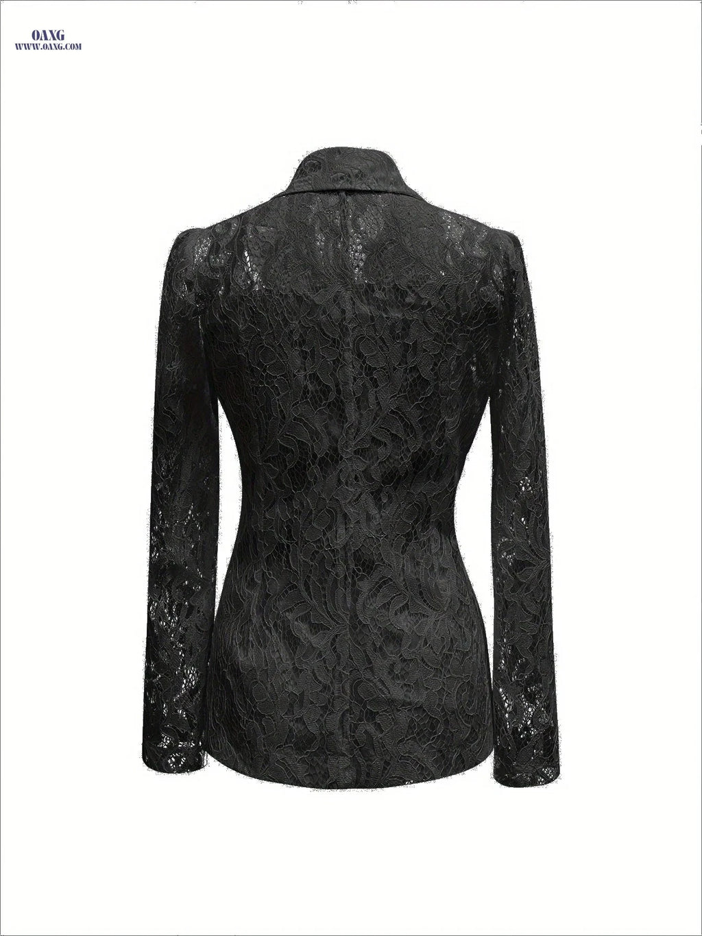 Elegant Lace Blazer - Tailored Single-Breasted, Long Sleeve Style   OAXG Black / S