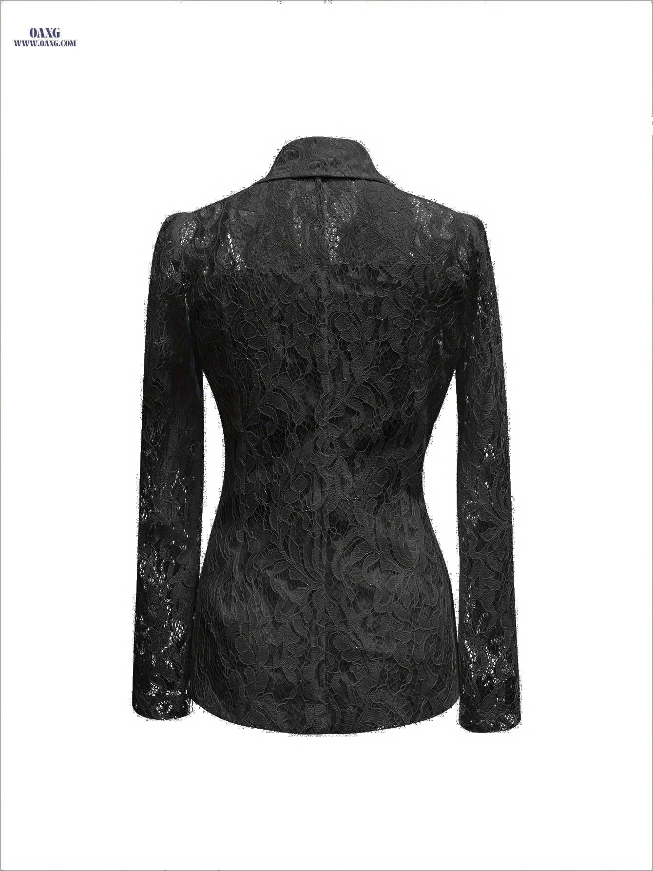 Elegant Lace Blazer - Tailored Single-Breasted, Long Sleeve Style   OAXG Black / S