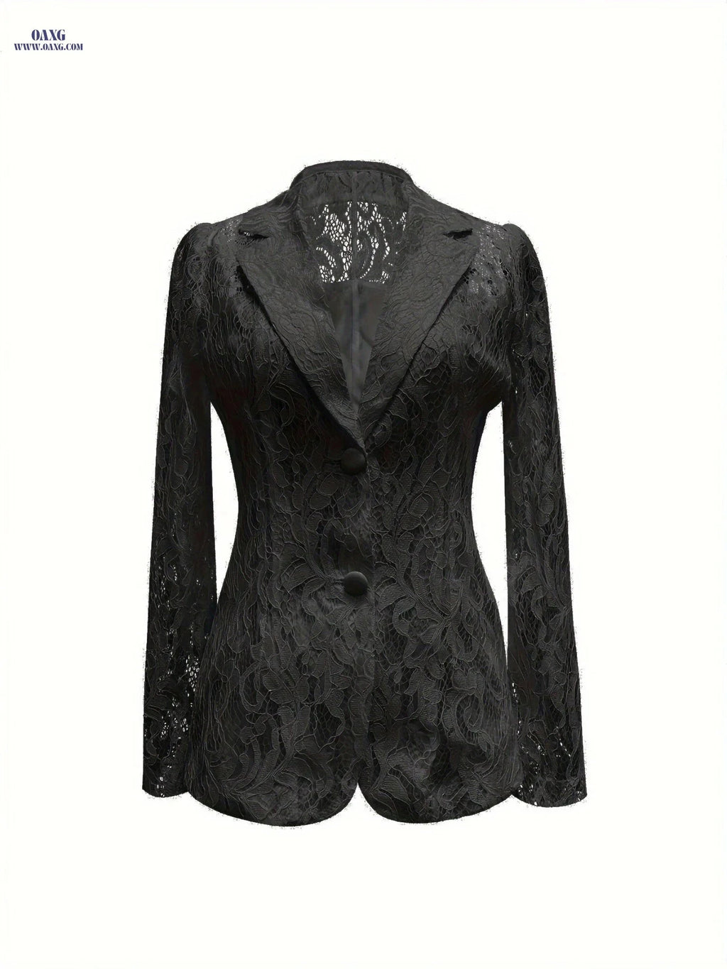 Elegant Lace Blazer - Tailored Single-Breasted, Long Sleeve Style   OAXG 