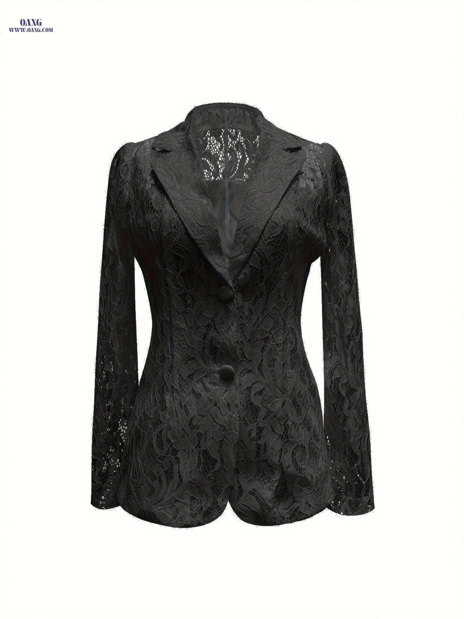 Elegant Lace Blazer - Tailored Single-Breasted, Long Sleeve Style   OAXG 