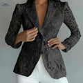 Elegant Lace Blazer - Tailored Single-Breasted, Long Sleeve Style   OAXG 