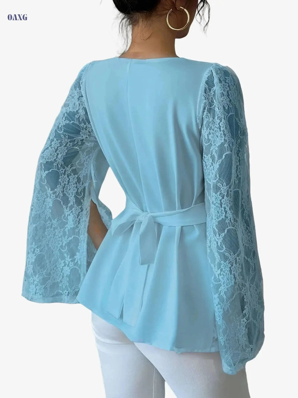 Elegant Lace Blouse - Semi-Sheer Women's Top for All Seasons   OAXG 