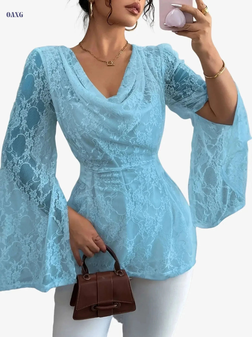 Elegant Lace Blouse - Semi-Sheer Women's Top for All Seasons   OAXG 