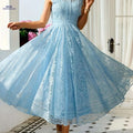 Elegant Lace Flared Dress for Women - Long Length, Sleeveless Style   OAXG 