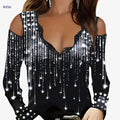 Elegant Lace Trim V-Neck T-Shirt - Women's Cold Shoulder Top   OAXG 