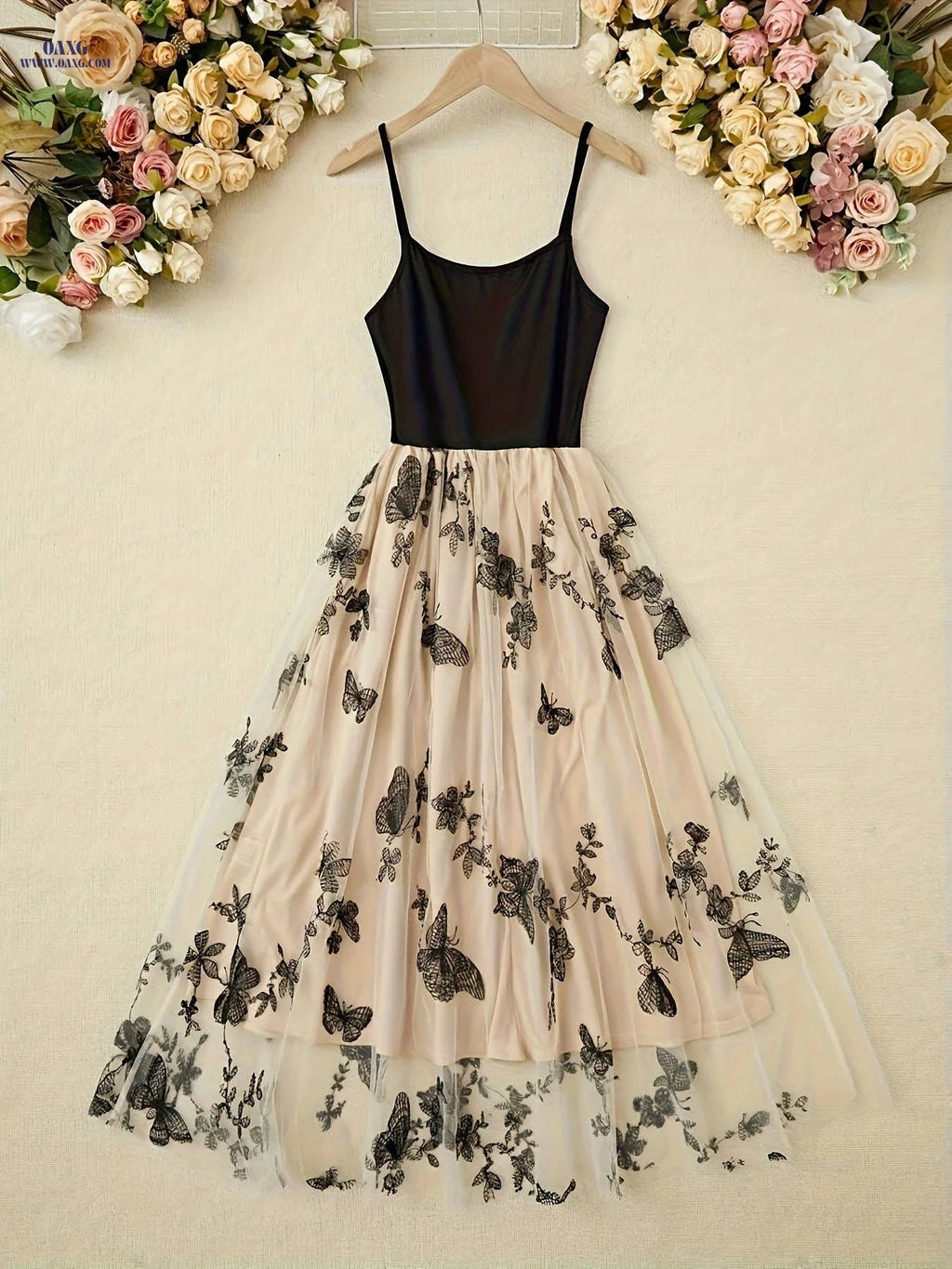 Elegant Lace & Tulle Cami Dress - Backless Sleeveless Design for Summer   OAXG 