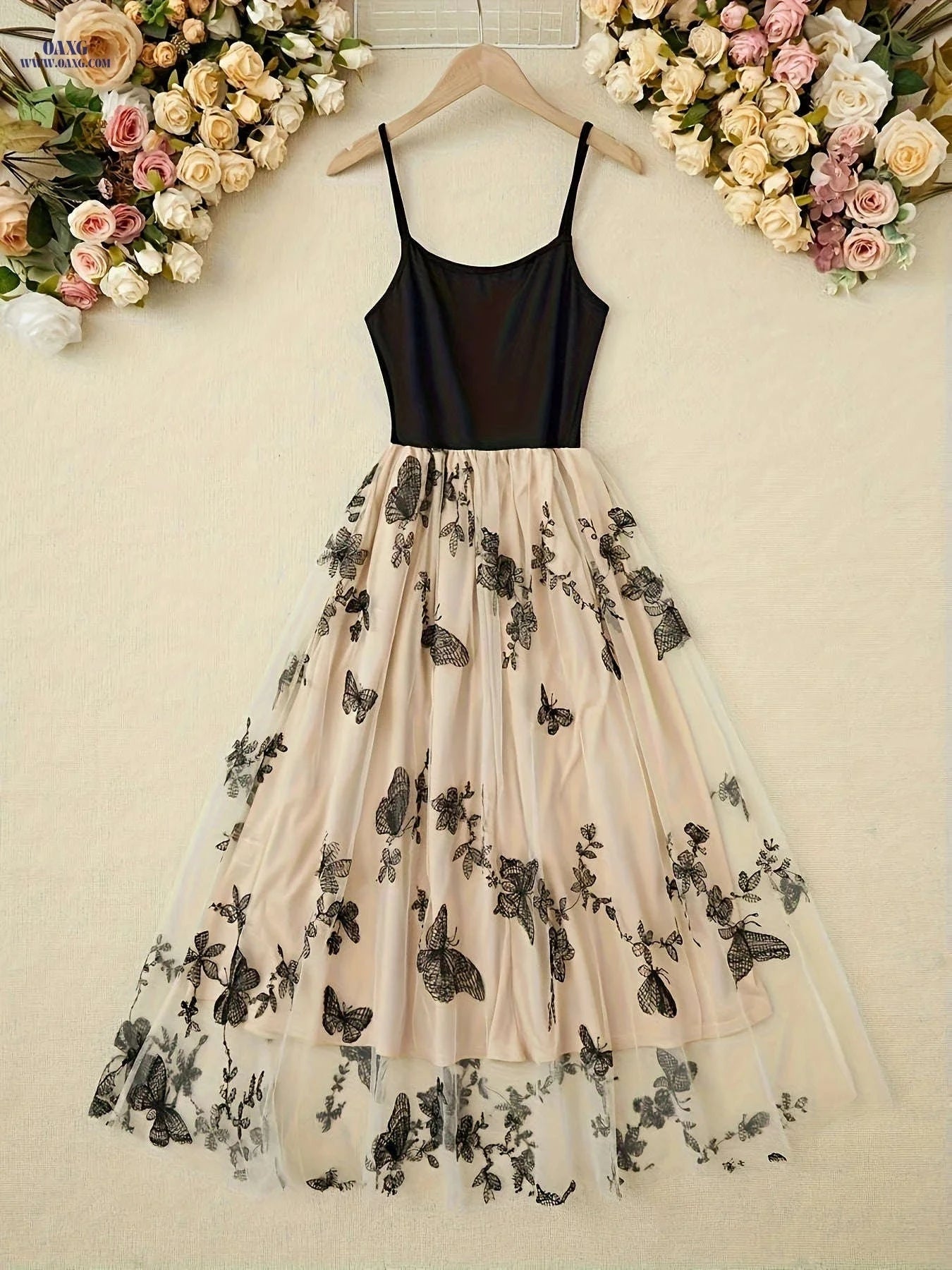 Elegant Lace & Tulle Cami Dress - Backless Sleeveless Design for Summer   OAXG 