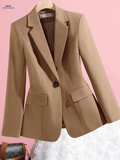 Elegant Ladies' Blazer 2025 - Long Sleeve, Solid Color for Office   OAXG ginger-colored / L