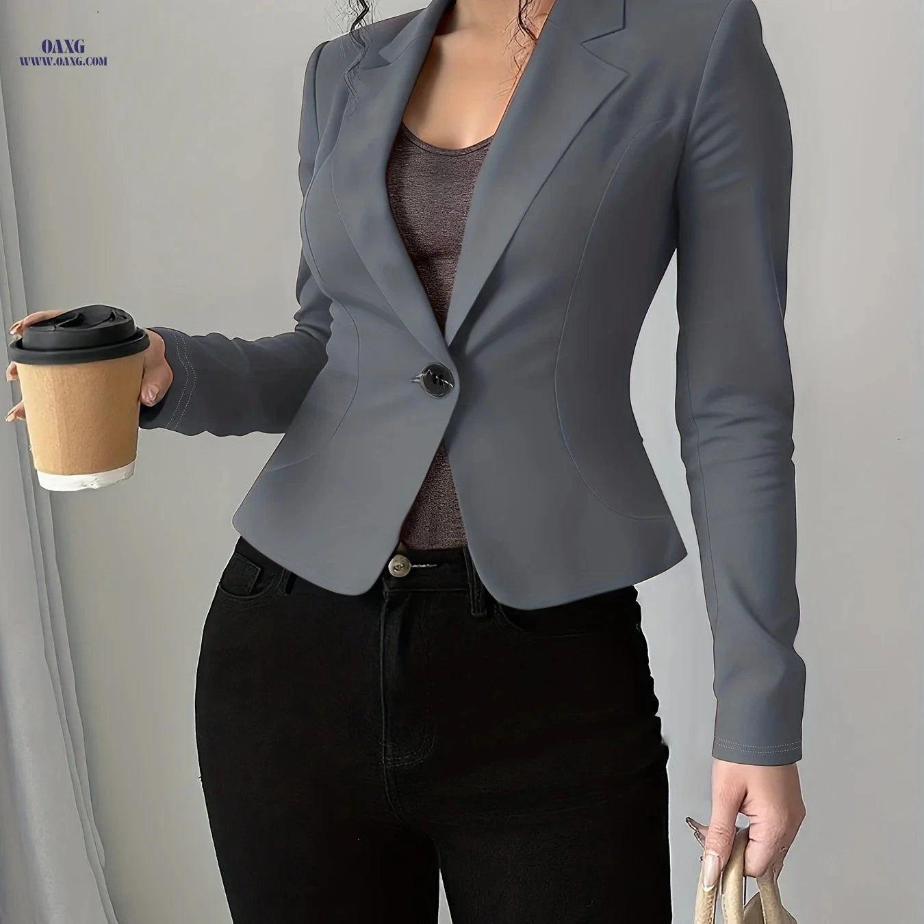 Elegant Ladies Blazer Tops - Versatile Spring & Autumn Fashion   OAXG Black / S