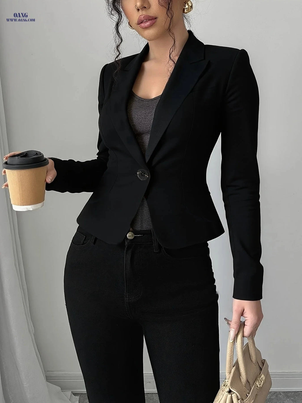 Elegant Ladies Blazer Tops - Versatile Spring & Autumn Fashion   OAXG Black / S