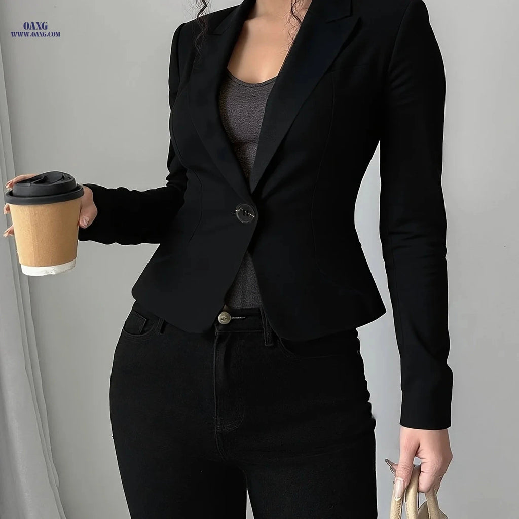 Elegant Ladies Blazer Tops - Versatile Spring & Autumn Fashion   OAXG 