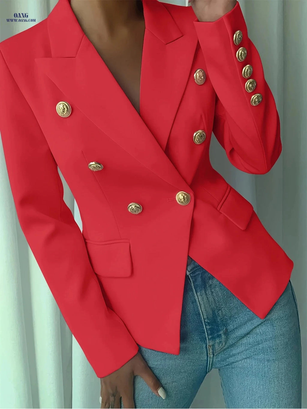 Elegant Ladies' Double-Breasted Suit - 100% Polyester, Long Sleeve   OAXG 