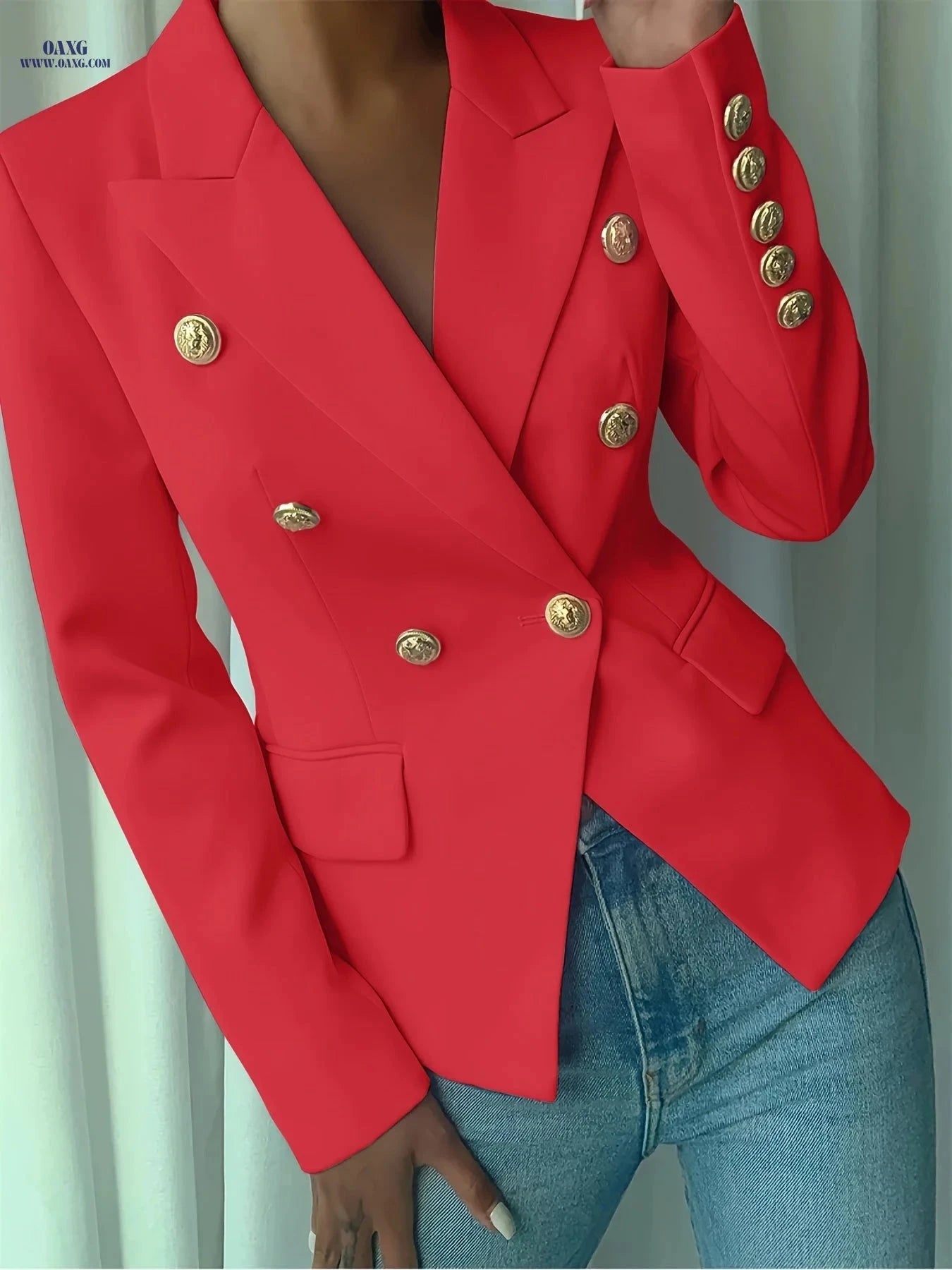 Elegant Ladies' Double-Breasted Suit - 100% Polyester, Long Sleeve   OAXG 
