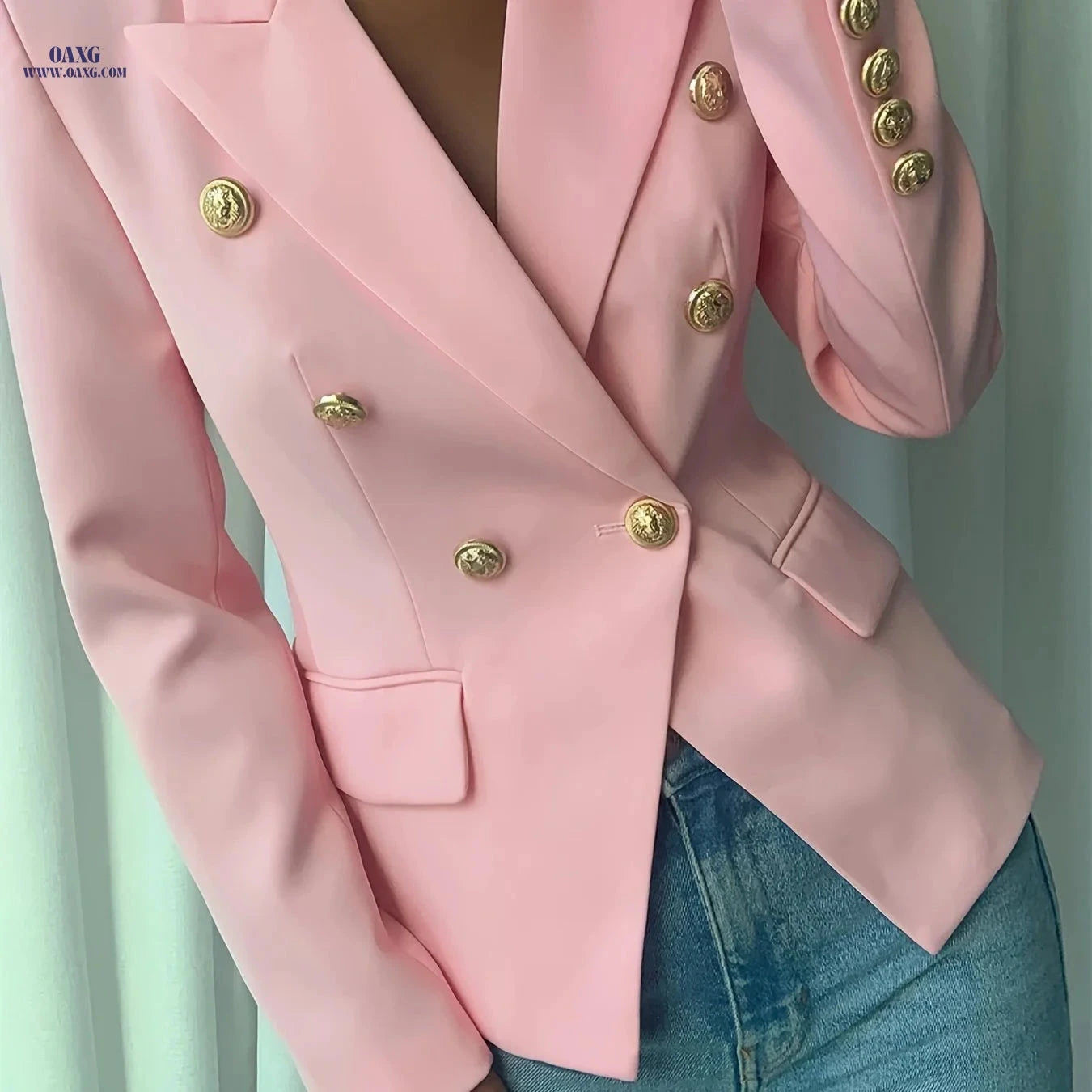 Elegant Ladies' Double-Breasted Suit - 100% Polyester, Long Sleeve   OAXG 