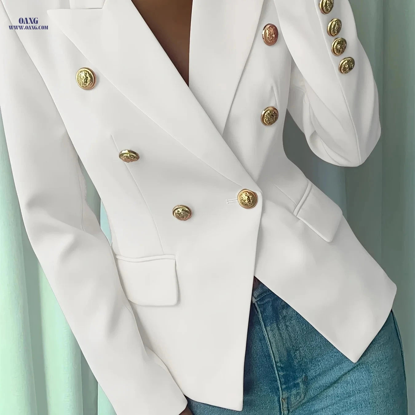 Elegant Ladies' Double-Breasted Suit - 100% Polyester, Long Sleeve   OAXG 