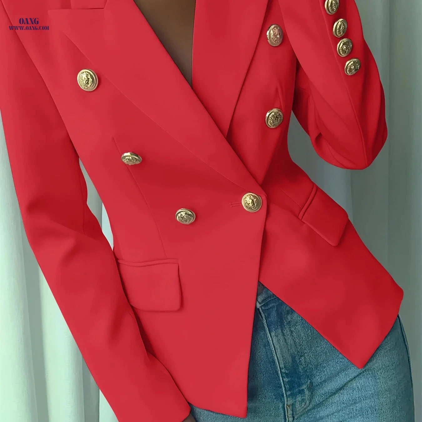 Elegant Ladies' Double-Breasted Suit - 100% Polyester, Long Sleeve   OAXG 