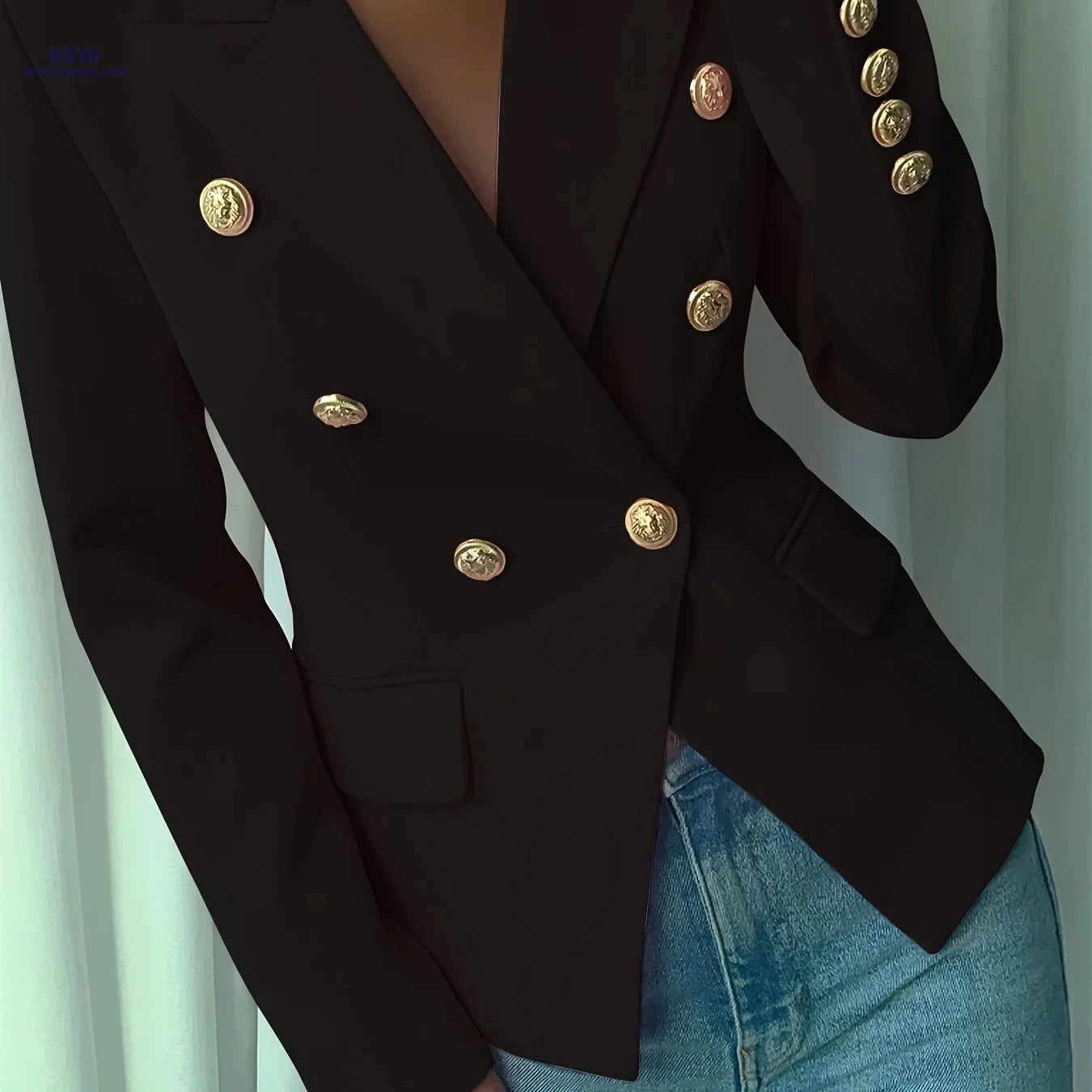 Elegant Ladies' Double-Breasted Suit - 100% Polyester, Long Sleeve   OAXG 