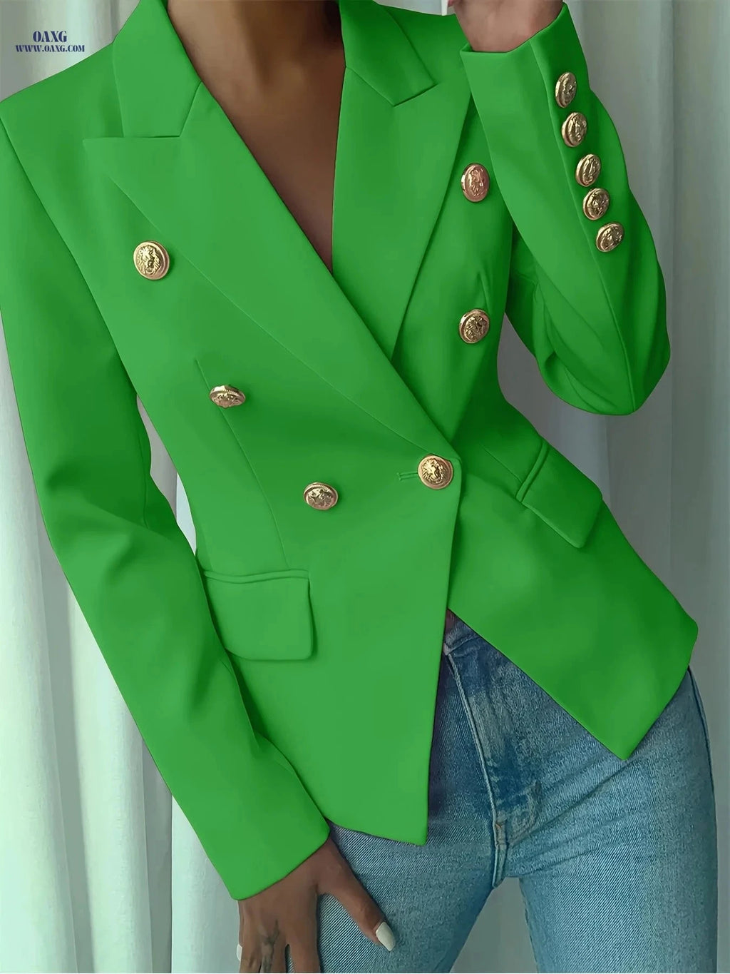Elegant Ladies' Double-Breasted Suit - 100% Polyester, Long Sleeve   OAXG 