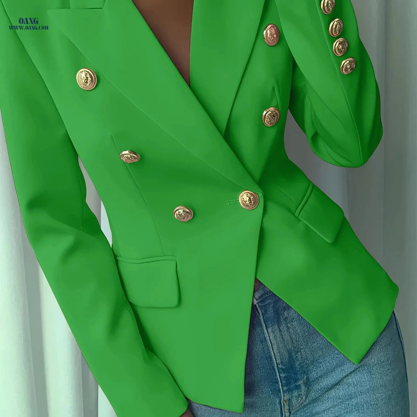 Elegant Ladies' Double-Breasted Suit - 100% Polyester, Long Sleeve   OAXG 