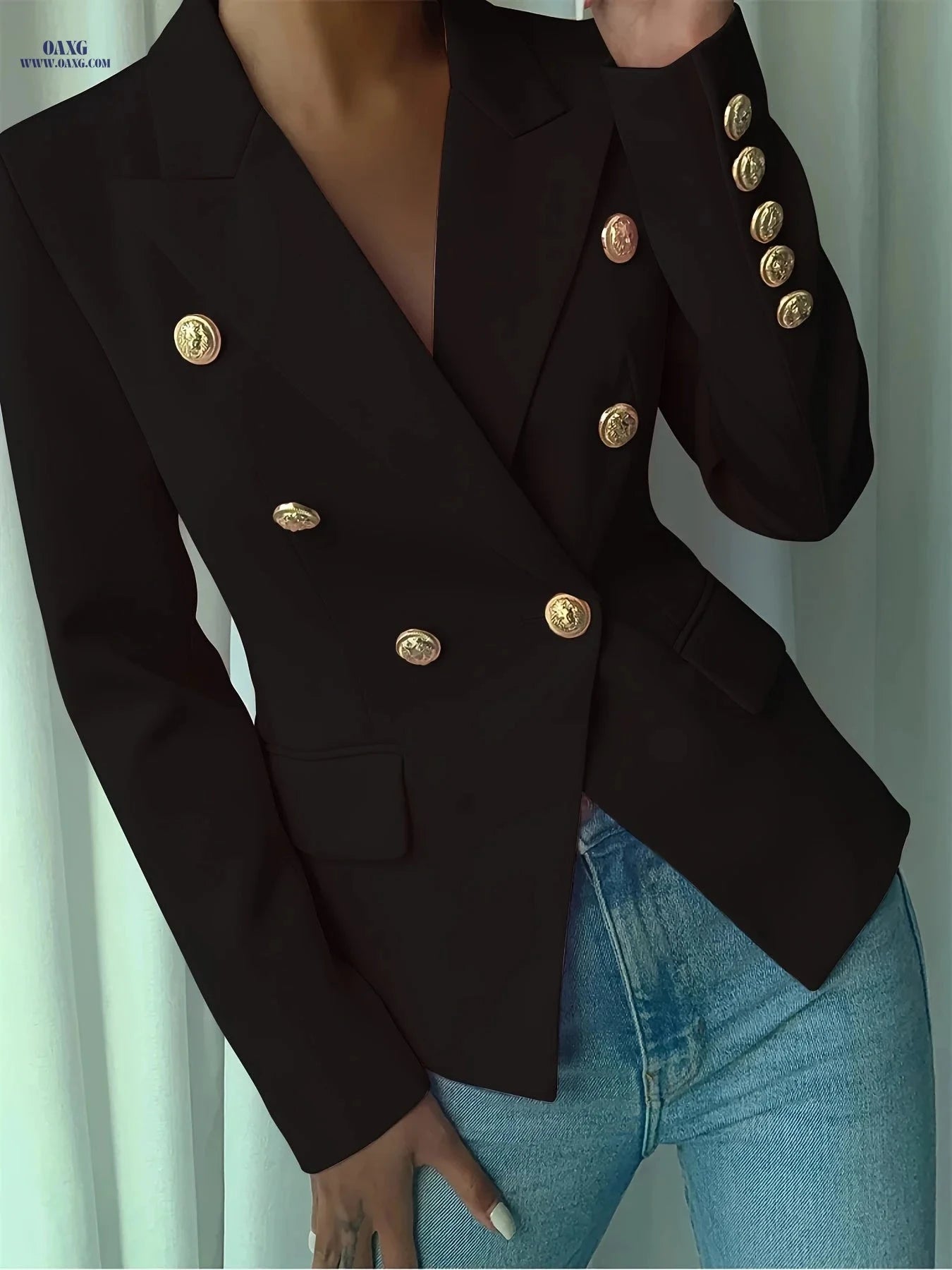 Elegant Ladies' Double-Breasted Suit - 100% Polyester, Long Sleeve   OAXG Red / S