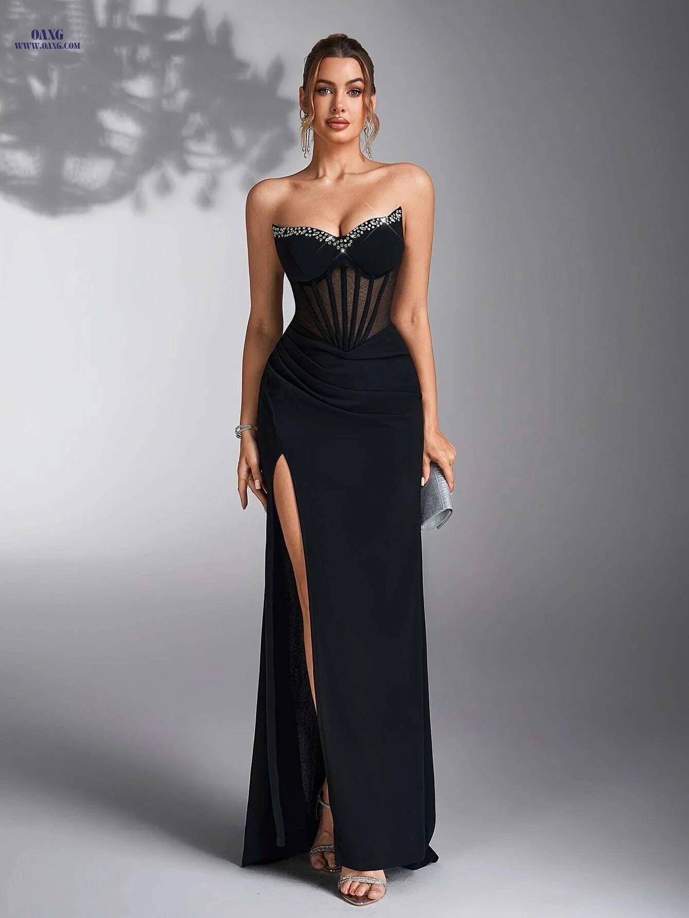 Elegant Ladies' Evening Gown - Perfect for Weddings & Bridesmaids   OAXG Black / S