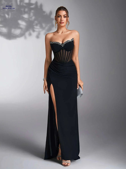 Elegant Ladies' Evening Gown - Perfect for Weddings & Bridesmaids   OAXG Black / S