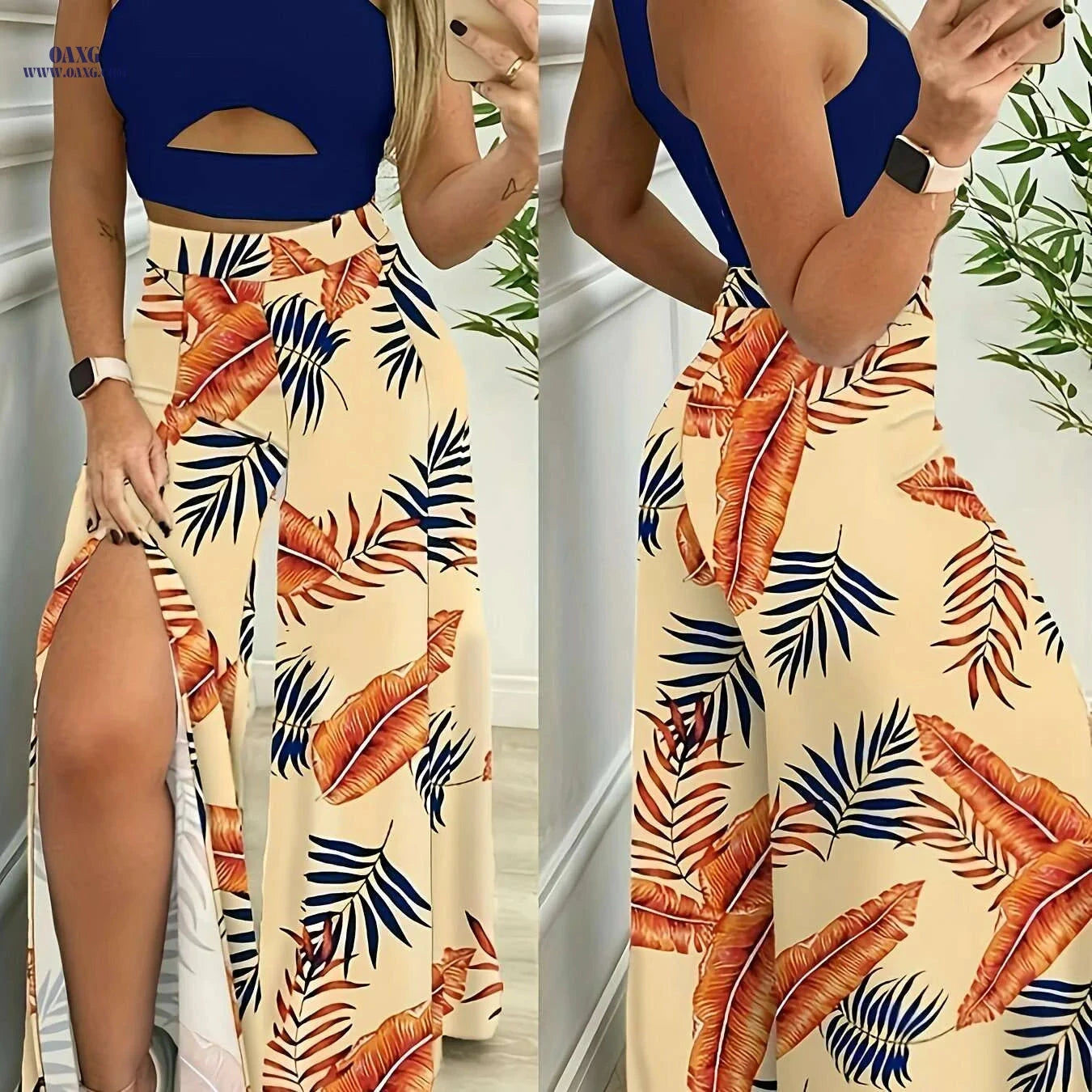 Elegant Ladies' Long Slit Pants - Comfortable Daily Wear, Casual Style   OAXG 