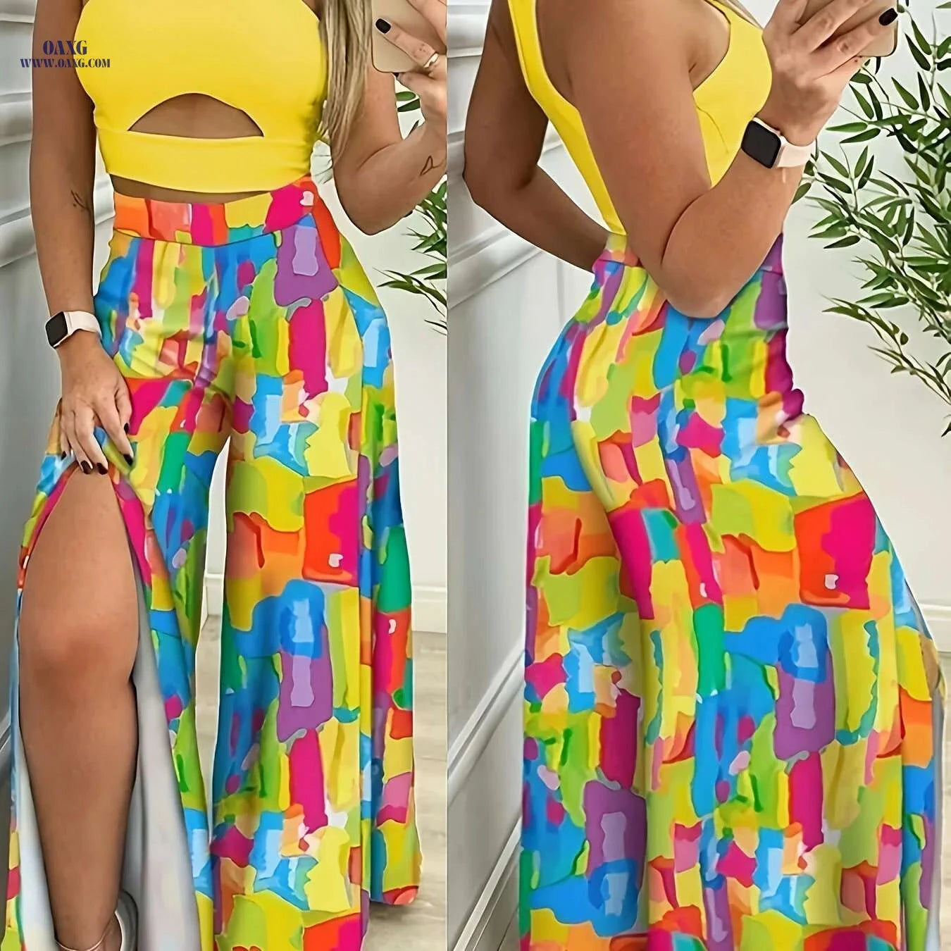 Elegant Ladies' Long Slit Pants - Comfortable Daily Wear, Casual Style   OAXG 