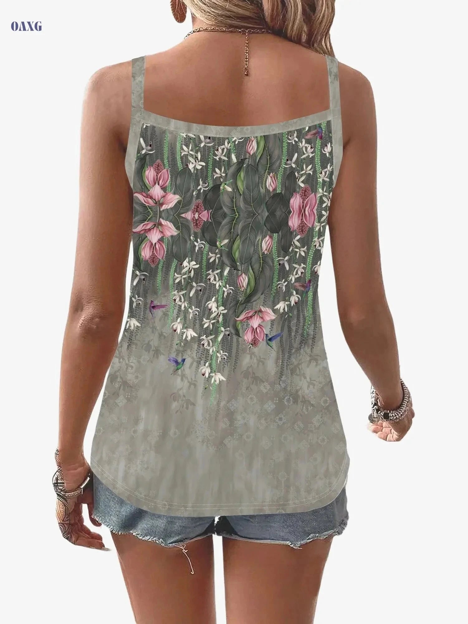 Elegant Ladies' Marble Camisole Top - V-neck, Medium Stretch Fabric   OAXG 