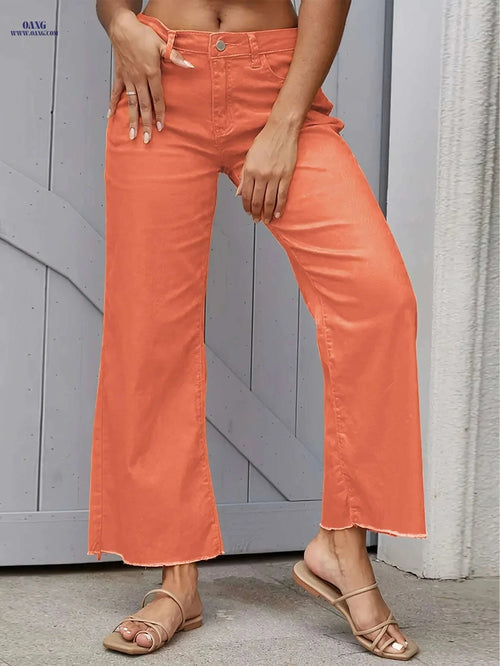 Elegant Light Wash High-Stretch Skinny Jeans - Long Length Casual Wear   OAXG Orange / S