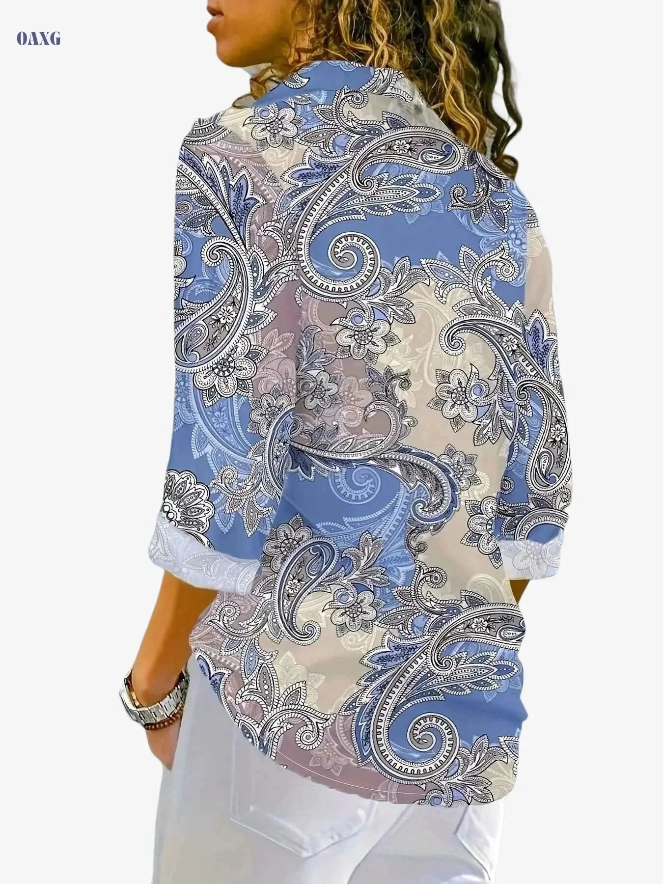 Elegant Lightweight Paisley Blouse for Women - Chic Long Sleeve Top   OAXG 